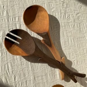 Wooden Salad Tongs Fork & Spoon Set